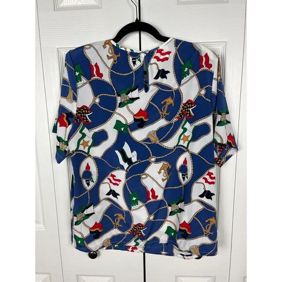Vintage 80s Nautical Sailing Top Size 16 Boxy Blouse Coastal Preppy Career - Picture 6 of 6